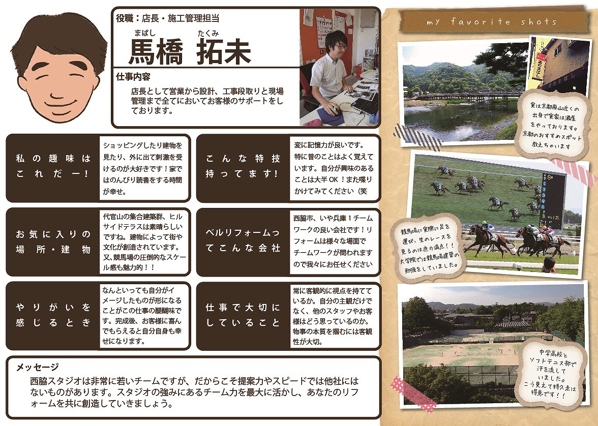 スタッフ紹介ボード ベルリフォーム 西脇スタジオ