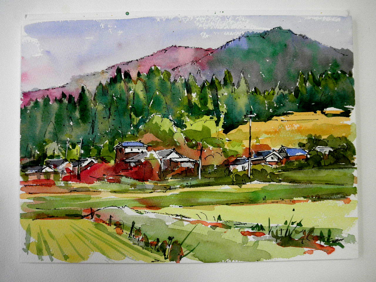 絵画「里山は実りの秋」 水彩画