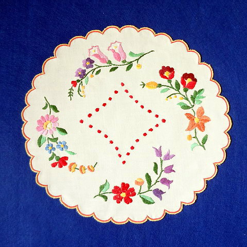 [19780]ハンガリー　ヴィンテージ　刺繍ドイリー　お花とドット　26.5cm _e0141025_12331369.jpg