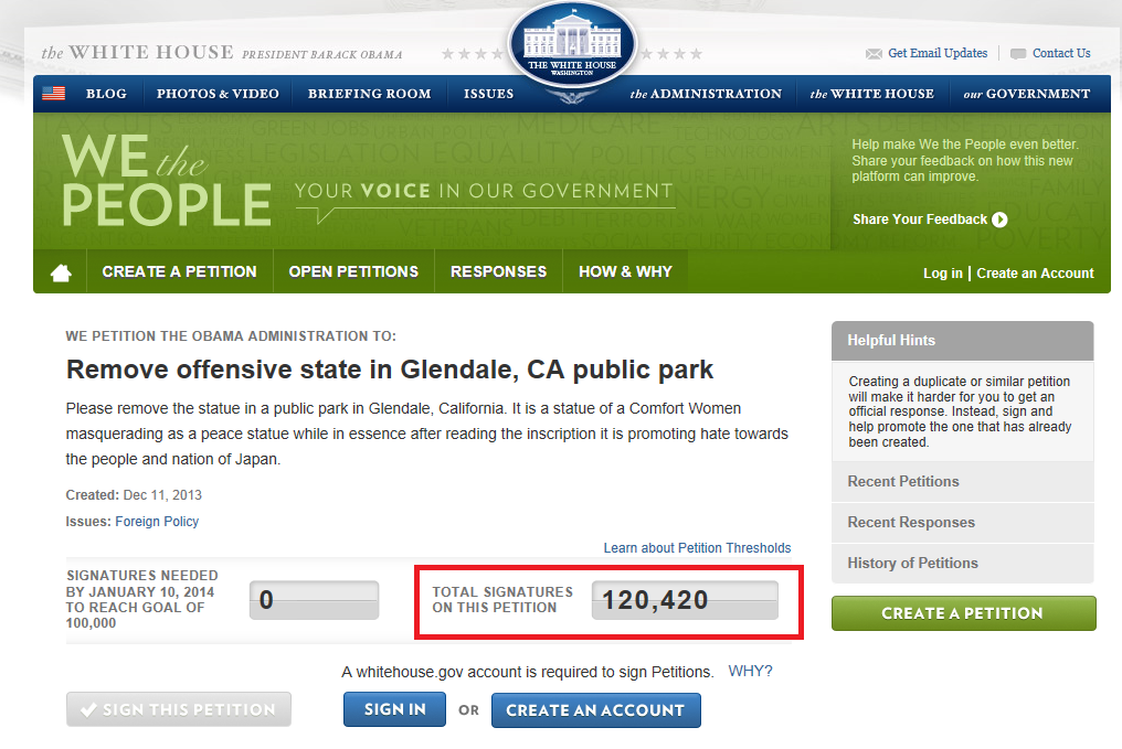 グレンデール市に設置された慰安婦像の撤去を求める米政府への請願署名が１０万人を突破!_b0022690_18515023.png