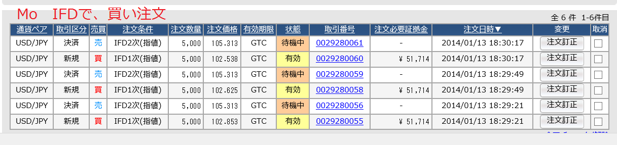 2014年1月13日月曜日　休日　損切りした後、買い注文_c0241996_1839142.png