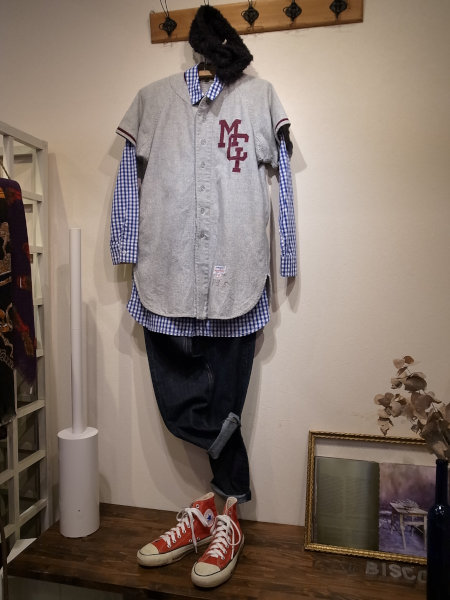 ベースボールシャツ コーデ パターン１ Biscco 仙台 古着屋 ビスコ