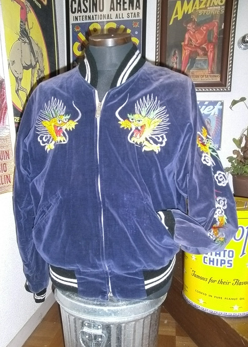 70s別珍 紺色 龍のスカジャン 仙台ビンテージ古着店