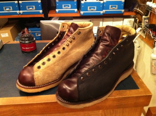 スエード靴をバケッタ加工 シューケアマイスター靴磨き工房 銀座三越店