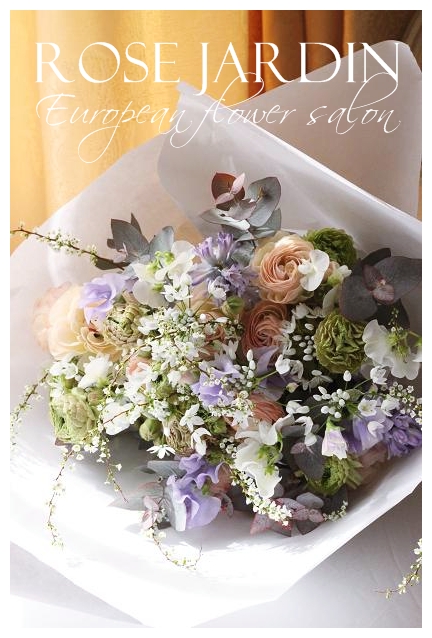 フランス製ラッピングペーパーで花束 European Flower Salon Rose Jardin Diary