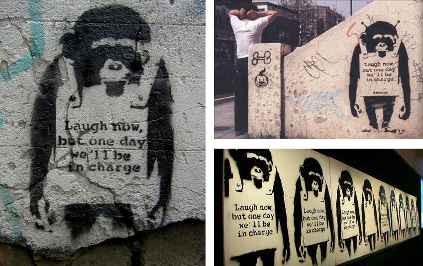 Banksyの今度はあのお騒がせのサル、Laugh Now : 下呂温泉 留之助商店 店主のブログ