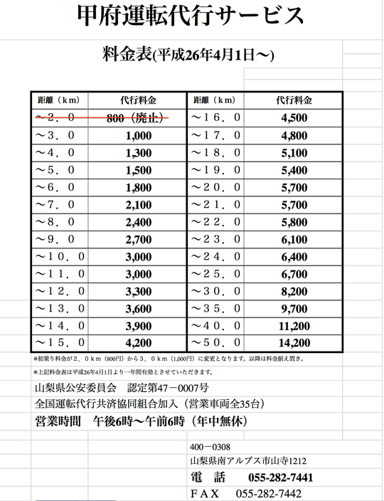 料金改正のお知らせ _f0265982_13265970.jpg