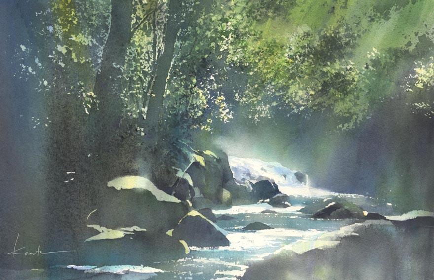 渓谷 水彩画_f0176370_10185579.jpg