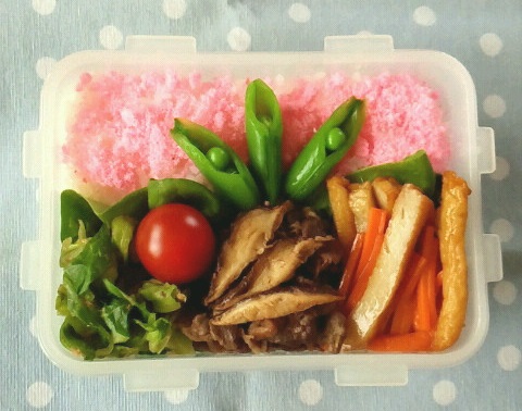 サラ弁＆バイト応援弁当。。。牛肉と椎茸の甘辛炒め弁当_a0211008_1314469.jpg