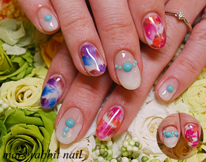 タイダイ ターコイズストーン ネイル 担当 石川 広尾のネイルサロン マーズラビット アートギャラリー