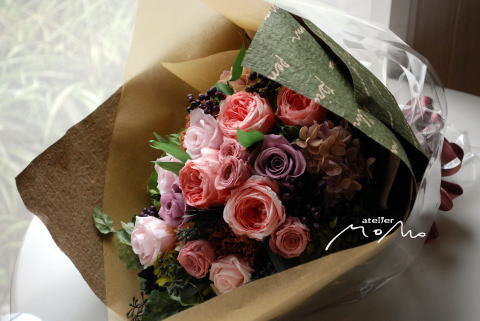 贈呈用花束 ピンクのお花で!_a0136507_18582553.jpg