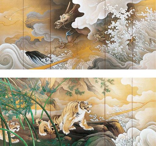 橋本雅邦「龍虎図屏風」陶板画 限定250部 保証書付 額装 B 橋本雅邦 陶板画 「龍虎図屏風」 高級額装 250部限定版 証明
