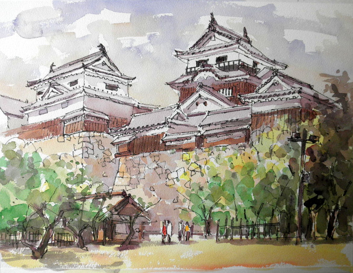 松山城（伊予国） : tedkimotoの水彩画