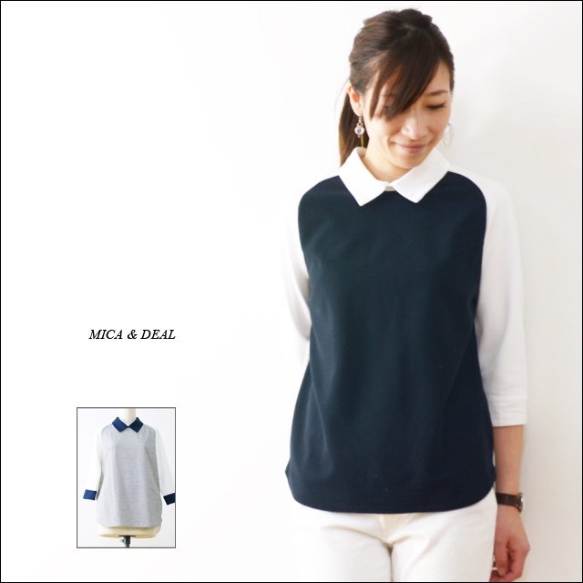 MICA&DEAL [マイカアンドディール] 3素材シャツ衿7分袖プルオーバー [M13C053-3] LADY\'S_f0051306_20354590.jpg