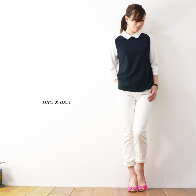 MICA&DEAL [マイカアンドディール] 3素材シャツ衿7分袖プルオーバー [M13C053-3] LADY\'S_f0051306_20354862.jpg