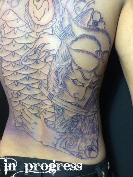 バックピース 鬼若丸 製作開始 2face Tattoo Studio Japan 千葉県木更津市 刺青処 聖針