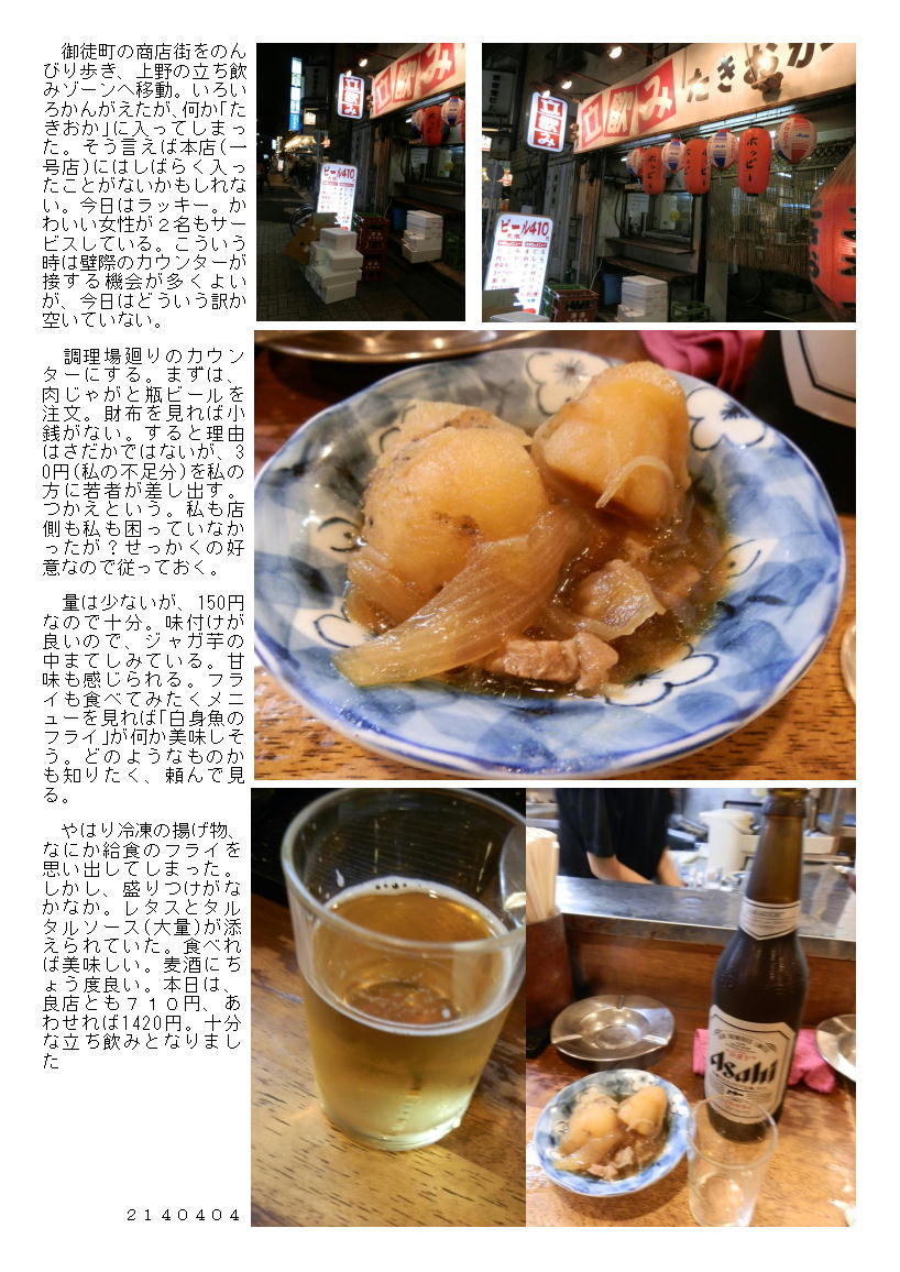 上野の立ち飲み たきおか２号店 御徒町 上野の立ち飲み たきおか１号店 上野 中年夫婦の外食