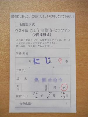 ぎょう虫検査 とらのおたけび