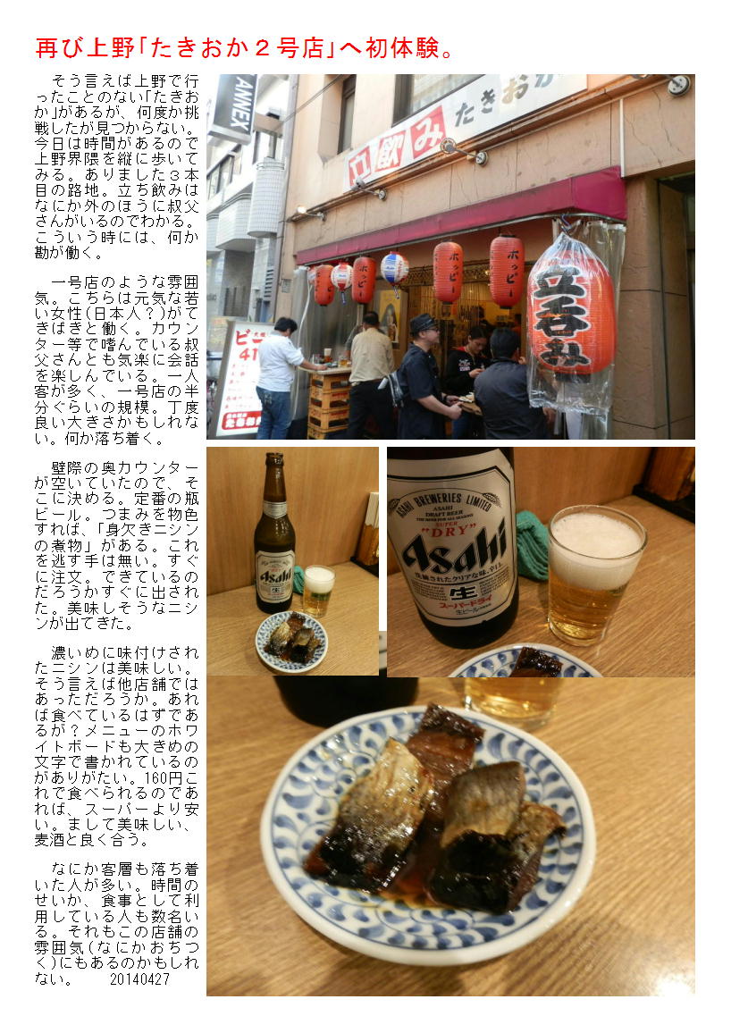 再び上野 たきおか2号店 へ初体験 中年夫婦の外食 再び上野 たきおか2号店 へ初体験 中年夫婦の外食
