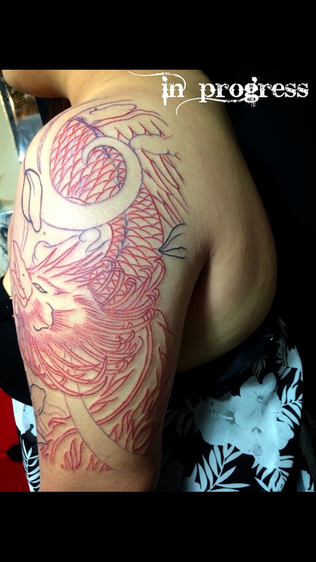 和彫り 火の鳥 五分袖 製作開始 2face Tattoo Studio Japan 千葉県木更津市 刺青処 聖針