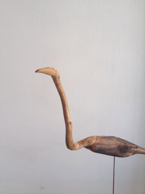 MOROcraft 店頭の針原修さん「流木の鳥」 drift wood bird
