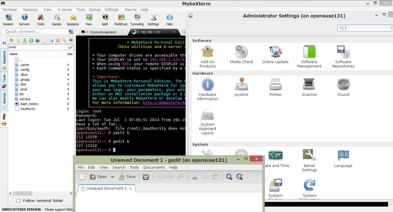 openSUSE のアプリケーションをWindows からGUI操作する。MobaXterm_a0056607_9323812.jpg