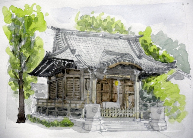 透明水彩画原画風景画未来鎌倉縁結び葛原岡神社 b6eb4e06919826dcb3585c36dc390e
