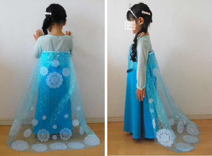 アナと雪の女王 エルサのドレスを着せてみました Romi Made ラミネート生地のベビー キッズ小物