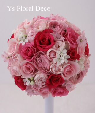 お花のついたピンクのドレスに　ピンク色のラウンドブーケと花冠_b0113510_19391562.jpg