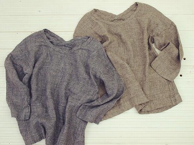 8/10 prit 15/1リネントップ綾織 7分袖Uネックプルオーバー入荷_f0325437_11231526.jpg