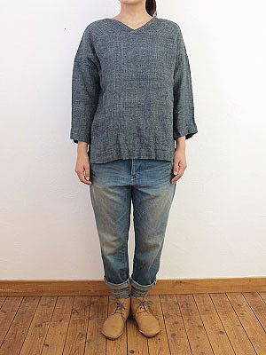 8/10 prit 15/1リネントップ綾織 7分袖Uネックプルオーバー入荷_f0325437_11232919.jpg