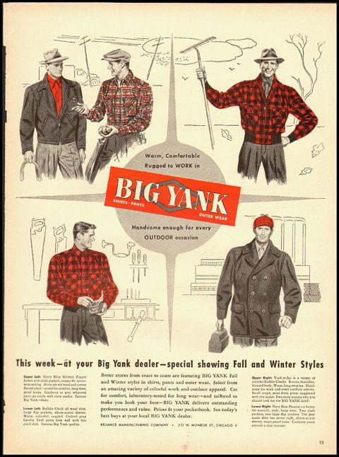 \"1947 Vintage Ad for Big Yank Shirts, Pants Out Wear\"ってこんなこと。_c0140560_135373.jpg