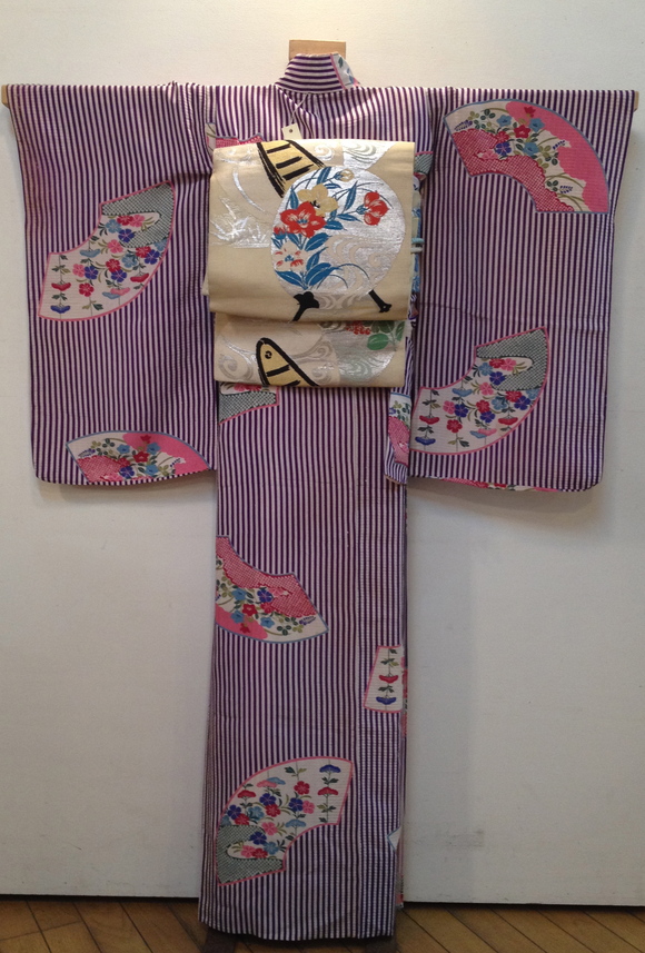 20日まで開催!縞にお花着物×団扇帯 販売商品4_c0321302_13362654.jpg
