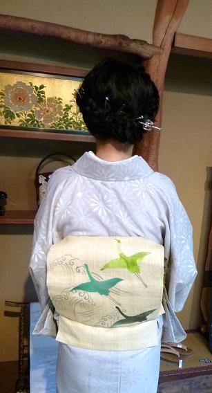 ぼよさん・紋紗の着物に鶴柄の麻の帯。_f0181251_1543201.jpg