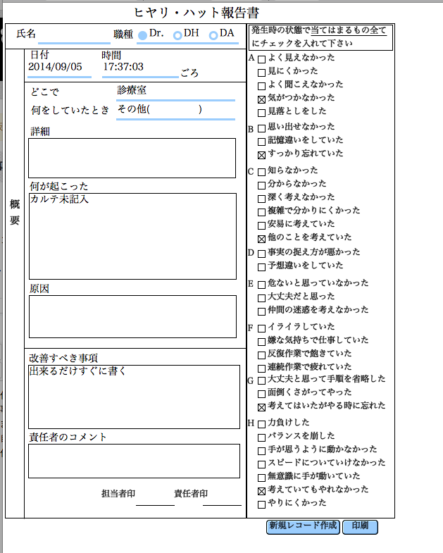 ヒヤリハット 報告 書