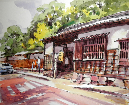 水彩画原画 武家屋敷