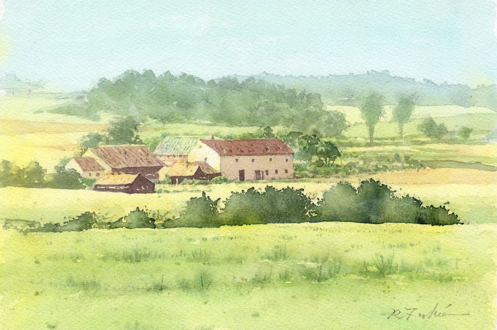 ドイツの田園風景 福井良佑の水彩画 Watercolor Terrace