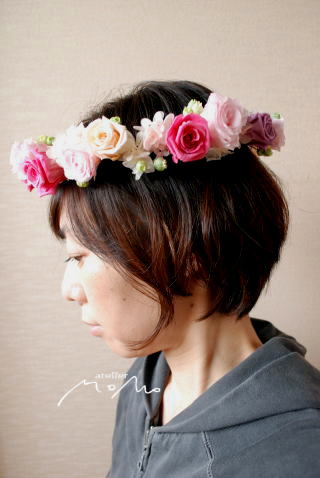 花冠 ピンクのバラで可愛く♪_a0136507_21382117.jpg
