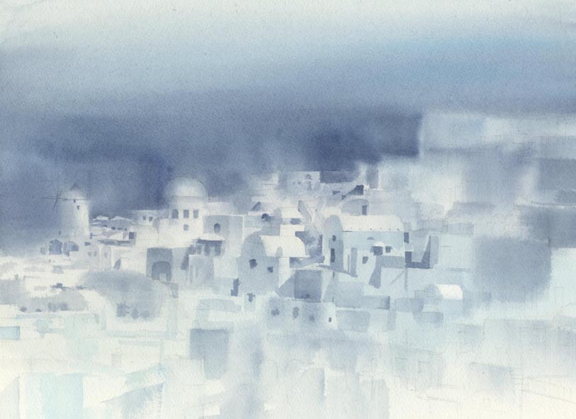 白い壁 建物の水彩画〜_f0176370_10103722.jpg