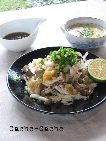 茹で鶏ときのこのおろし和え ~自家製かぼすポン酢で♪_d0319943_23274966.jpg