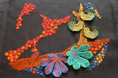 フェルト刺繍作品(闇夜の花)の制作過程~No16 土台布の刺繍 フェルト刺繍作品(闇夜の花)の制作過程~No16 土台布の刺繍