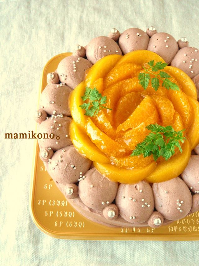 オレンジのデコレーションケーキ Mamikono ハレの日のお菓子
