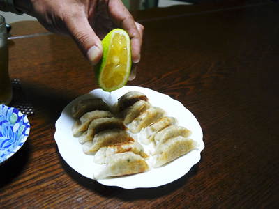 種なしかぼす　ギョウザに「かぼす」を生搾り!!これがきっとギョウザの主流の食べ方になるんです！_a0254656_16482699.jpg