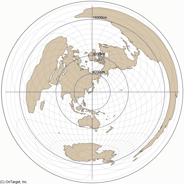 正 距 方位 図法 東京 地図ギャラリー 東京を中心とする世界全図