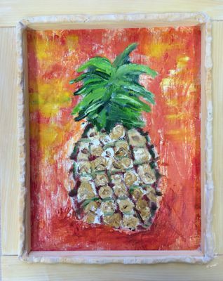油絵原画　パイナップル 送料無料 】パイナップル アート 絵画 カラフル 絵画 E1 通販