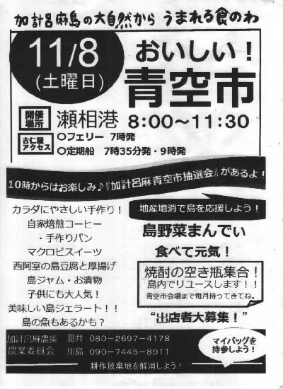 11月の『加計呂麻青空市』は、8日です!_e0028387_21264851.jpg