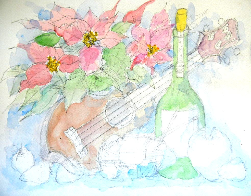 ’14,12,22(月)ウクレレを水彩画で~!_f0060461_1191388.jpg