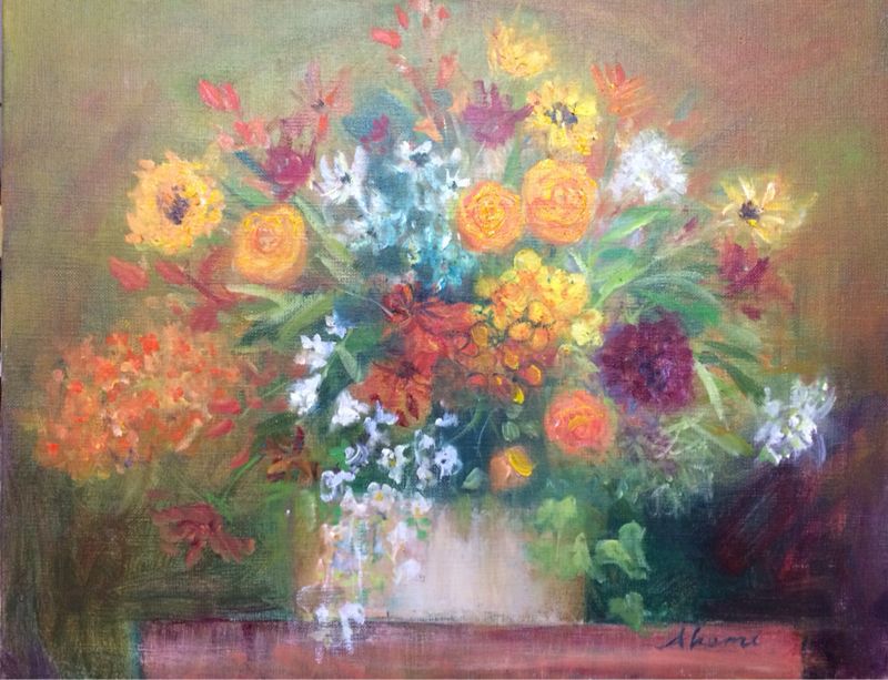 卓上の花 油絵 青い薔薇 油絵 夏目明美作品集 油絵 水彩画 卓上の花 油絵 青い薔薇 油絵 夏目明美作品集 油絵 水彩画