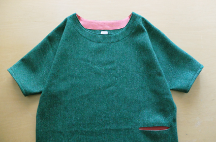 気まぐれsewing☆Vol,２／ドロップショルダーワンピース／グリーンウール／sold out_c0077384_14363855.jpg