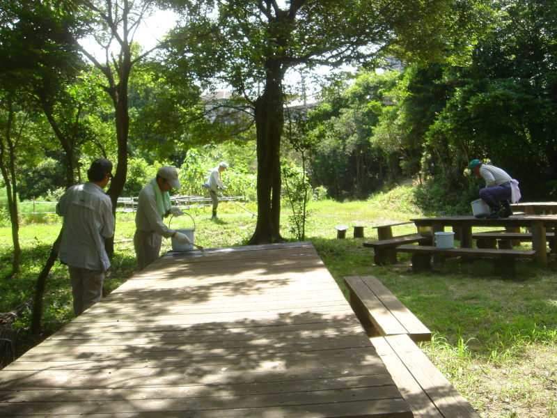 防腐剤塗り in うみべの森_c0108460_17264507.jpg